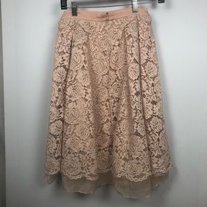 OmniaLuo Pale Pink Full Flare Floral Lace Skirt XS